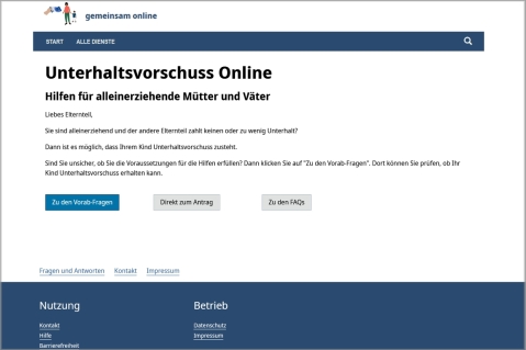 Unterhaltsvorschuss: Jetzt auch per Online-Antrag